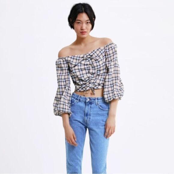 ZARA PLAID BLOUSE - Picture 1 of 7